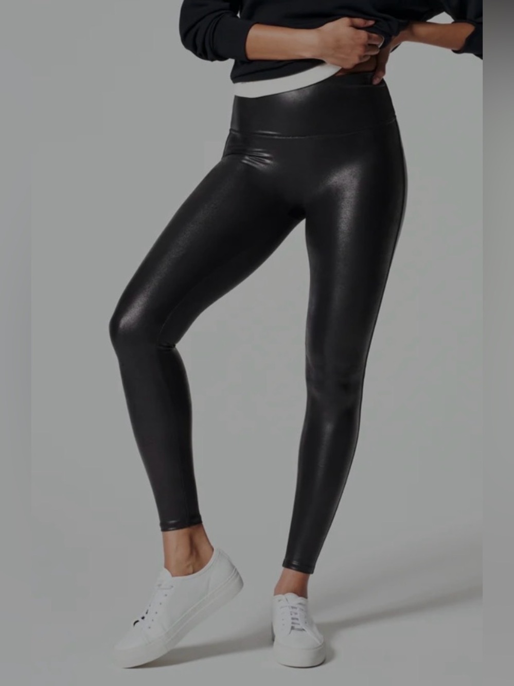 SPANX Women's Black‎ FAUX LEATHER Leggings Size SMALL Stretch High Waist